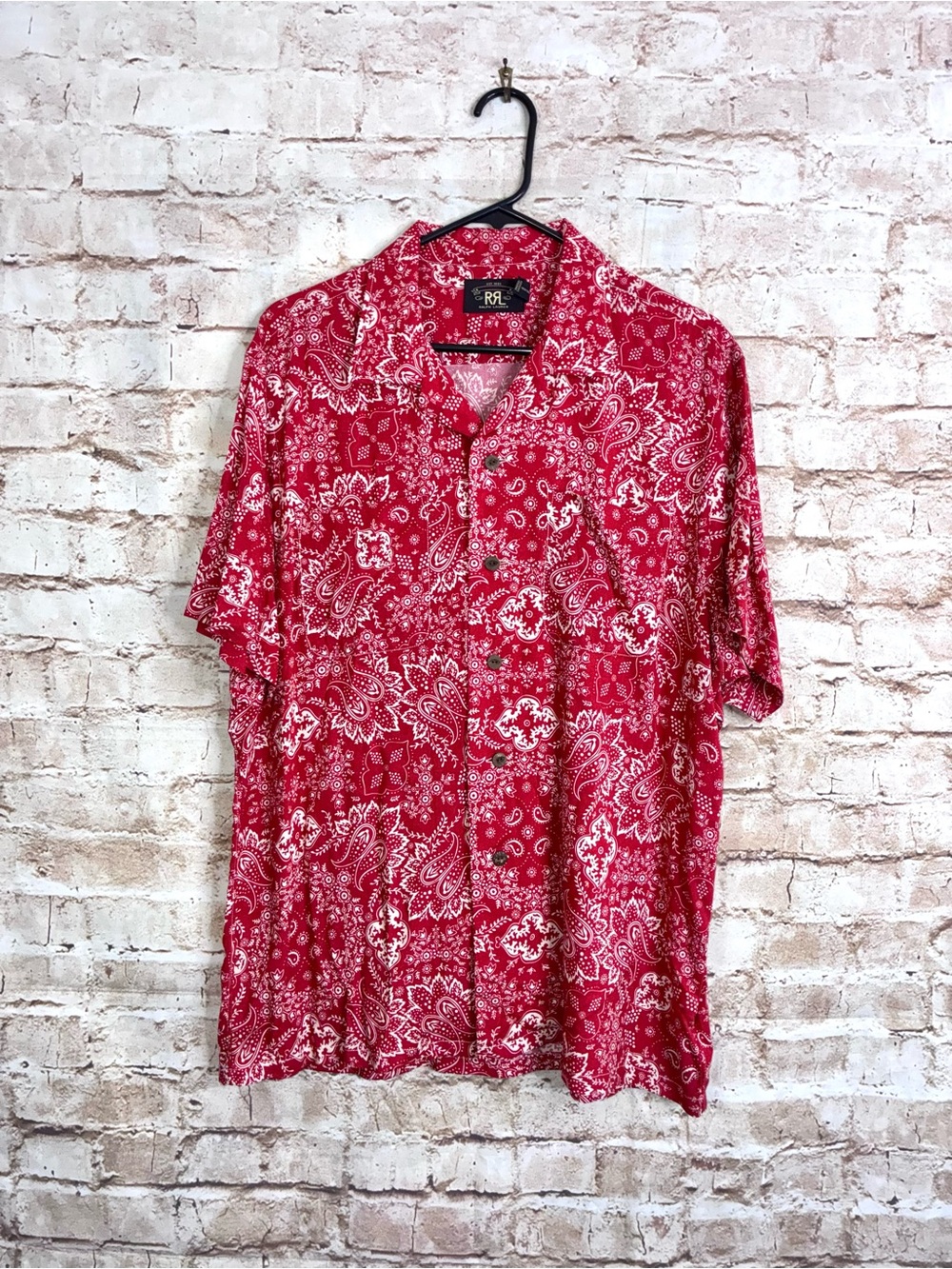 RRL by Ralph Lauren Bandanna-Print Camp Shirt in Red Size Large